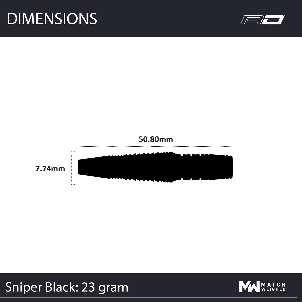 Winmau Sniper Black Style 2 23g barrel dimensions diagram