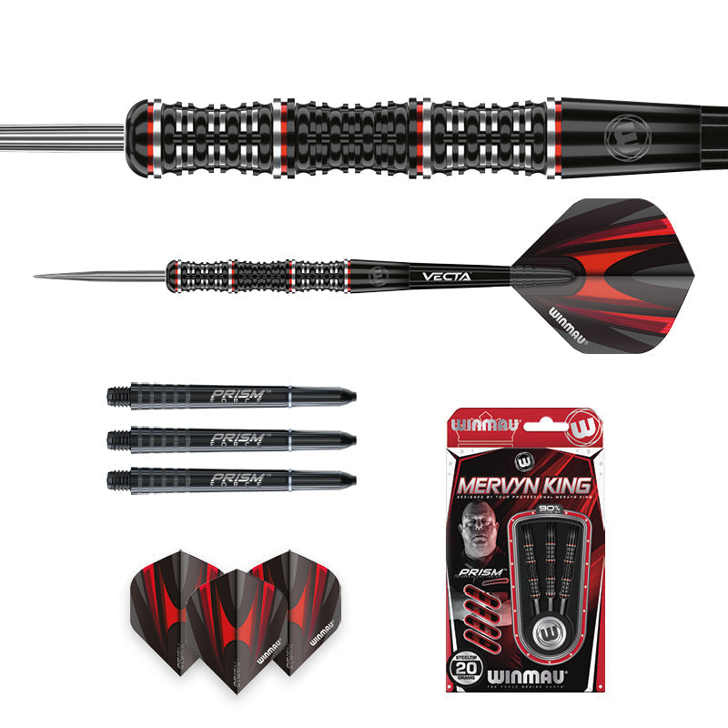 Winmau Mervyn King SE set contents with Winmau shafts and flights