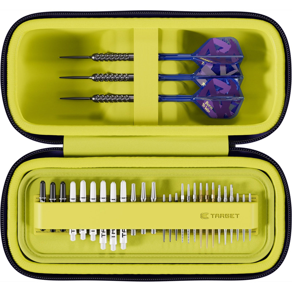 Born To Win BOA darts case open flat with darts