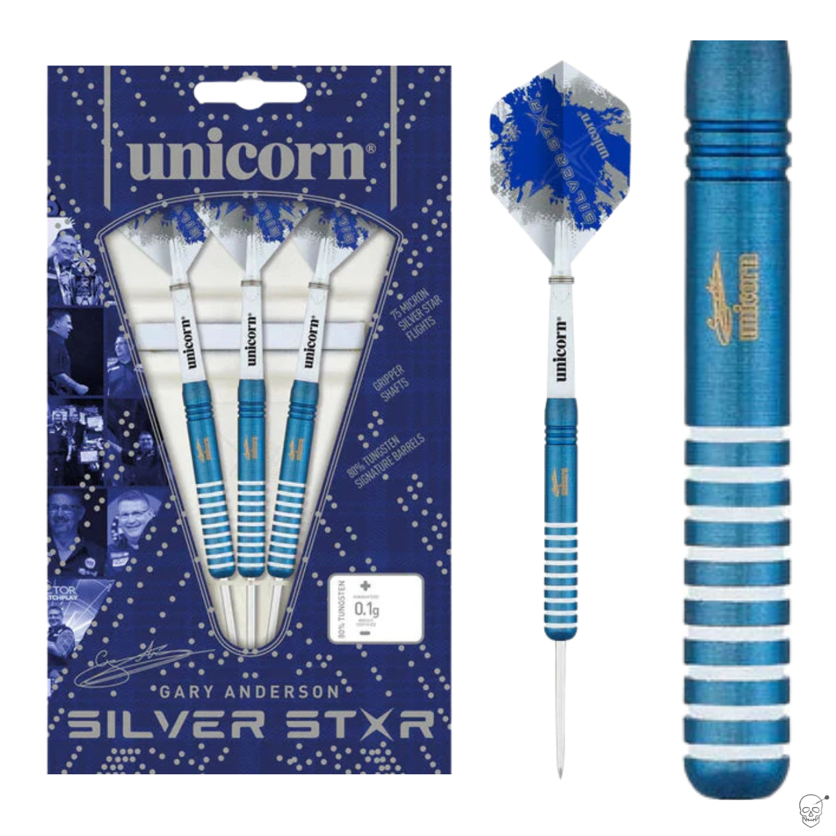 Unicorn - Gary Anderson Blue Silver Star - 80% Tungsten Darts