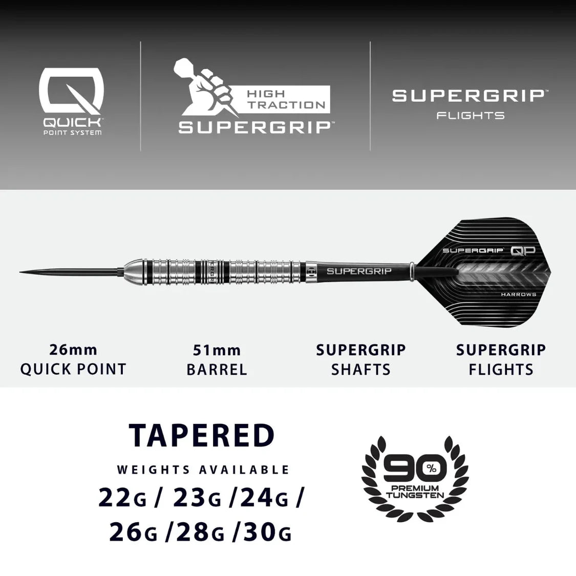 Harrows - Supergrip Tapered (QP) - 90% Tungsten Darts