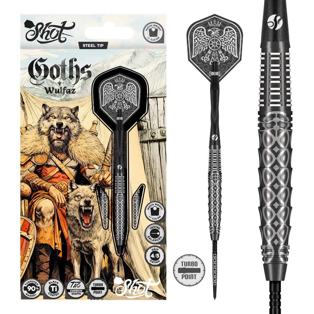 Shot Goths Wulfaz 90% tungsten darts – missile barrels with Turbo points