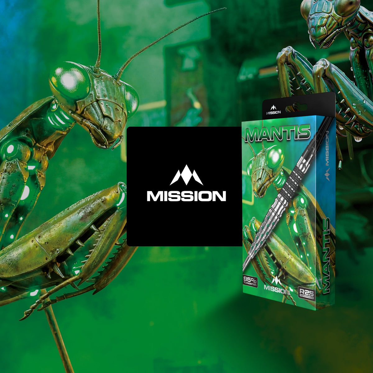 Mission Mantis 95% tungsten darts - packaging artwork