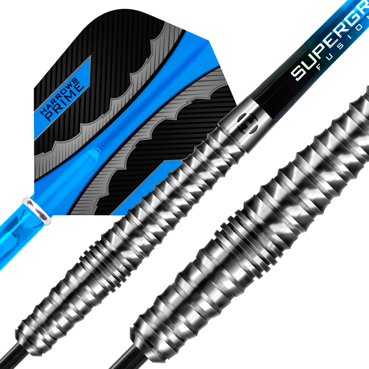 Harrows Razr Bulbous 90% tungsten barrel – close view of the full-length acute sawtooth razor grip