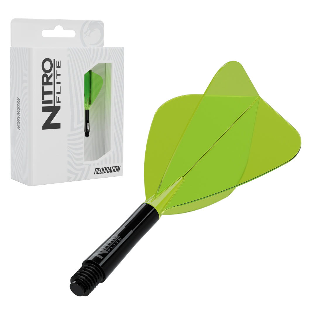 Red Dragon Nitro Flite Kite short with black stem and yellow flight, with retail packaging