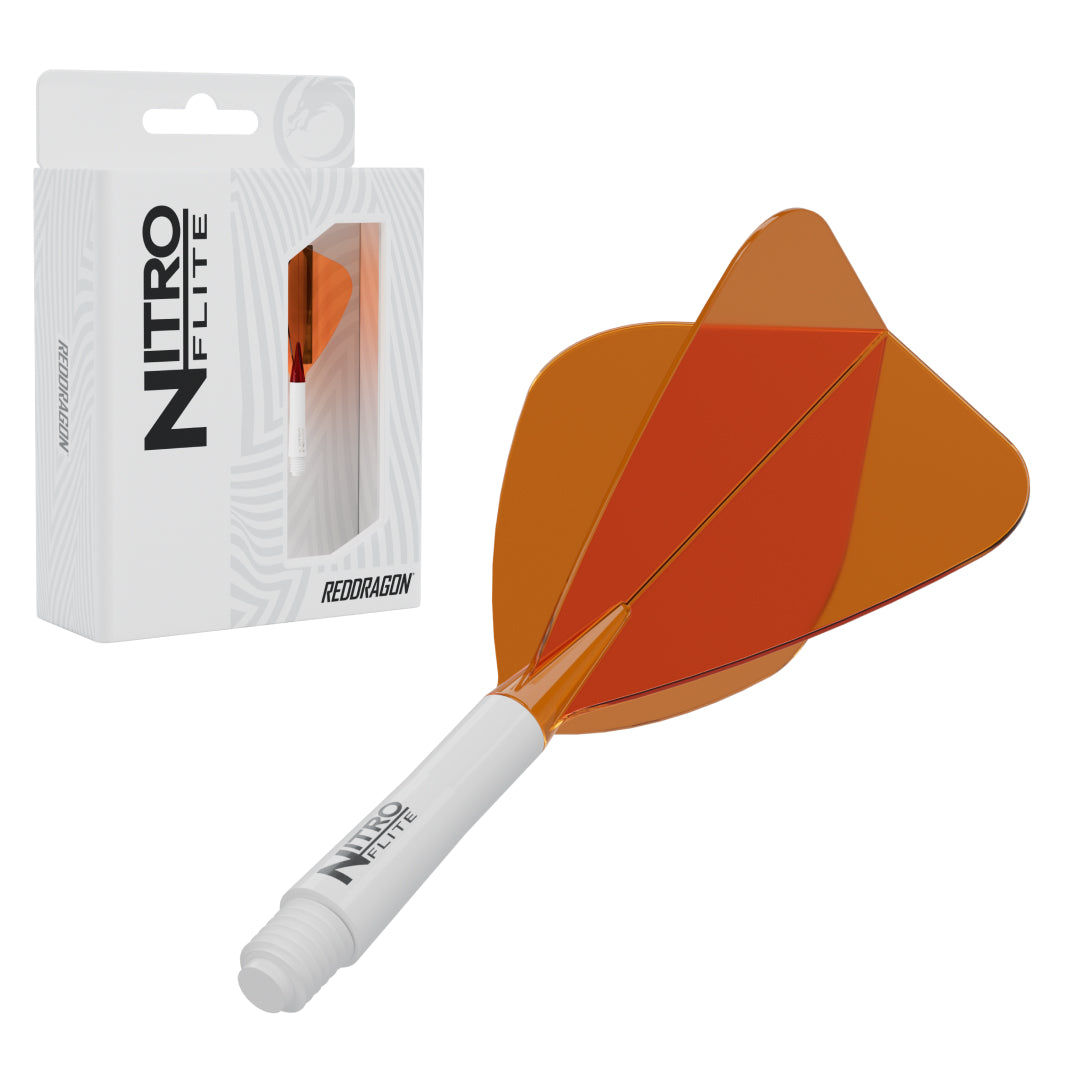 Red Dragon Nitro Flite Kite short with white stem and orange flight, with retail packaging