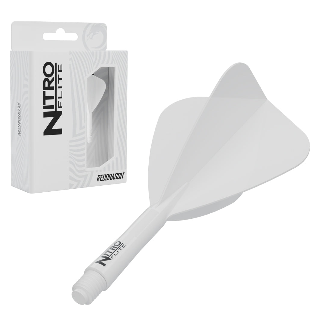 Red Dragon Nitro Flite Kite short with white stem and white flight, with retail packaging