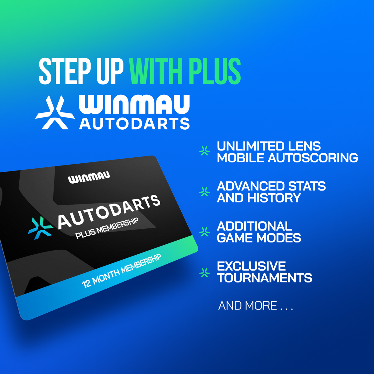 Autodarts Plus 12 month membership benefits including unlimited Lens autoscoring, advanced stats and exclusive tournaments