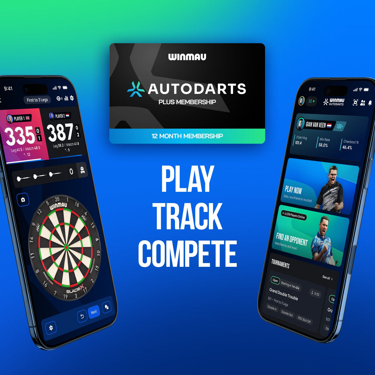 Autodarts App play, track and compete with the Autodarts Plus 12 month membership card