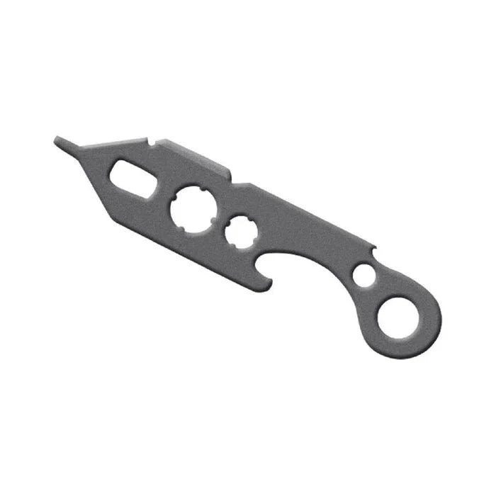 Multifunction dart tool for aluminum shafts, single item on white background, showing grip holes and flight adjuster slots