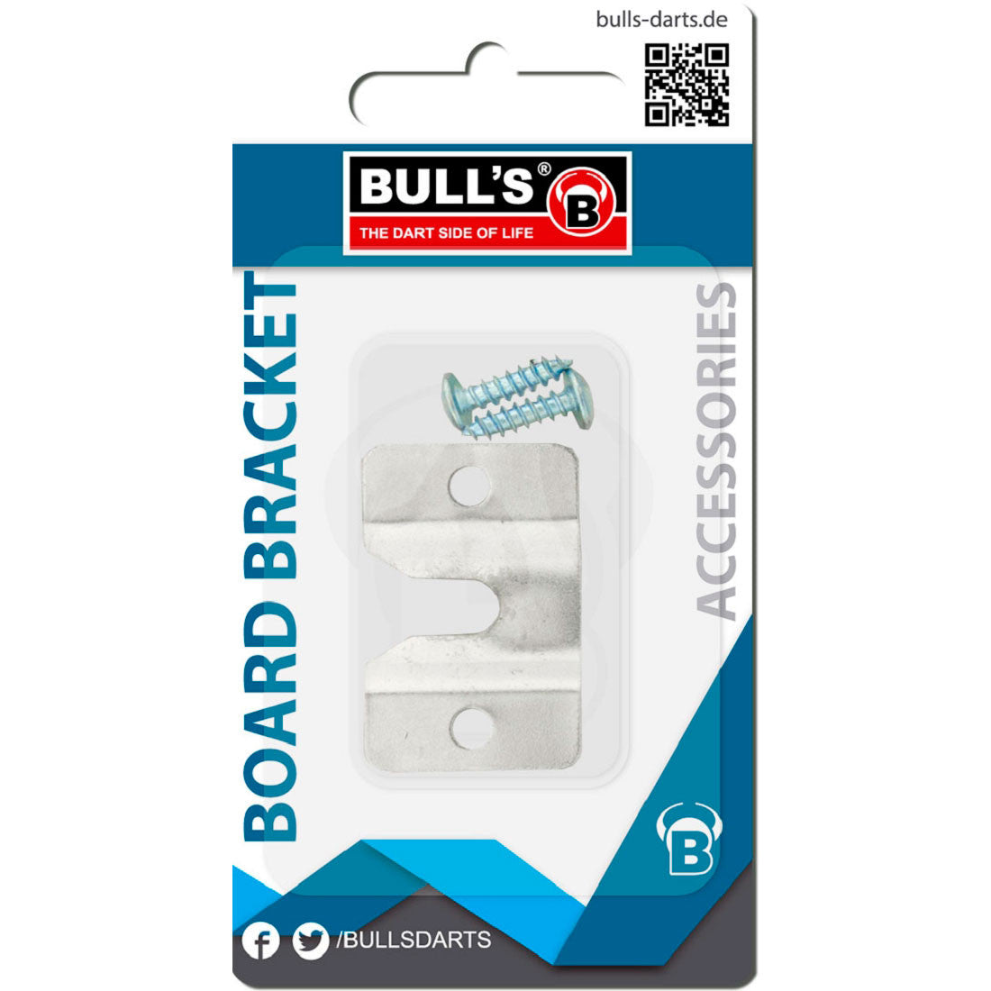 Dartboard bracket and screws in retail packaging, top-down view, dart accessory for mounting dartboards