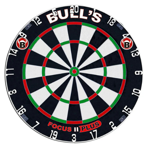 Full view of professional dartboard with ultra thin wiring and crisp scoring zones, isolated on white background