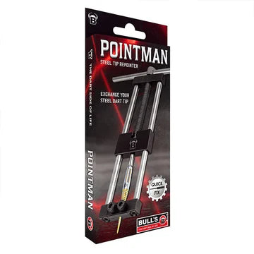 Steel tip dart repointer tool in packaging with product window, angled view, ideal for easy dart tip replacement