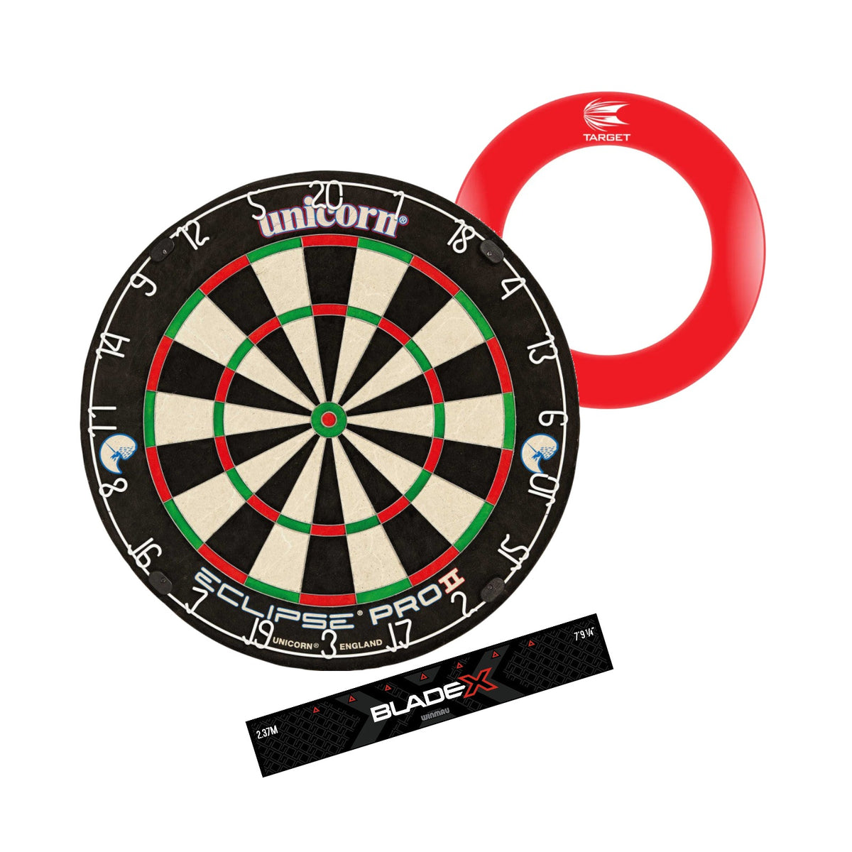 Complete Darts Setup Bundle - Eclipse Pro 2 + Pro Tour Red Surround + Blade X Oche Line