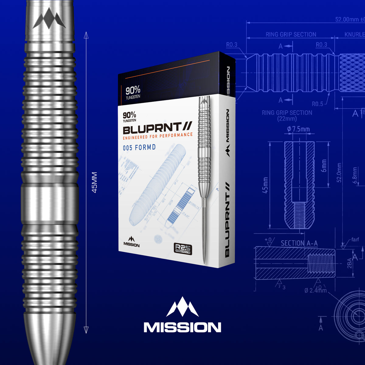 Mission BLUPRNT FORMD 90% tungsten darts - packaging artwork
