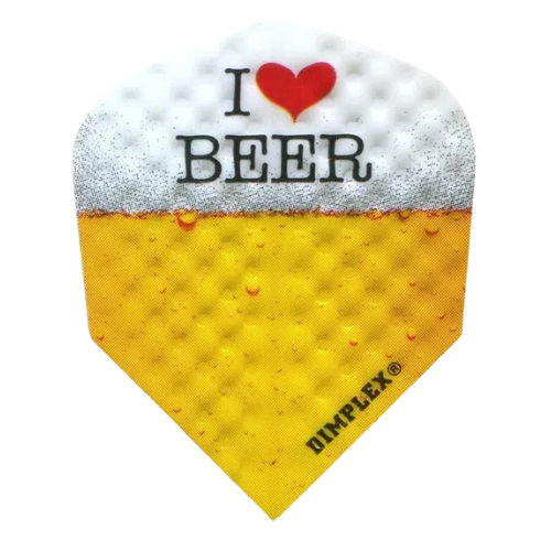 Single Dimplex dart flight with dimpled texture, beer graphic, and 'I Love Beer' design on white background