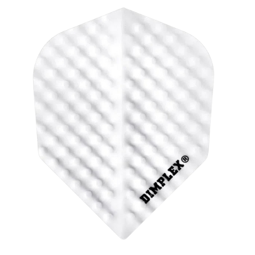 White No.6 dimplex dart flight close-up, single piece, textured 100 micron pattern, isolated on white background