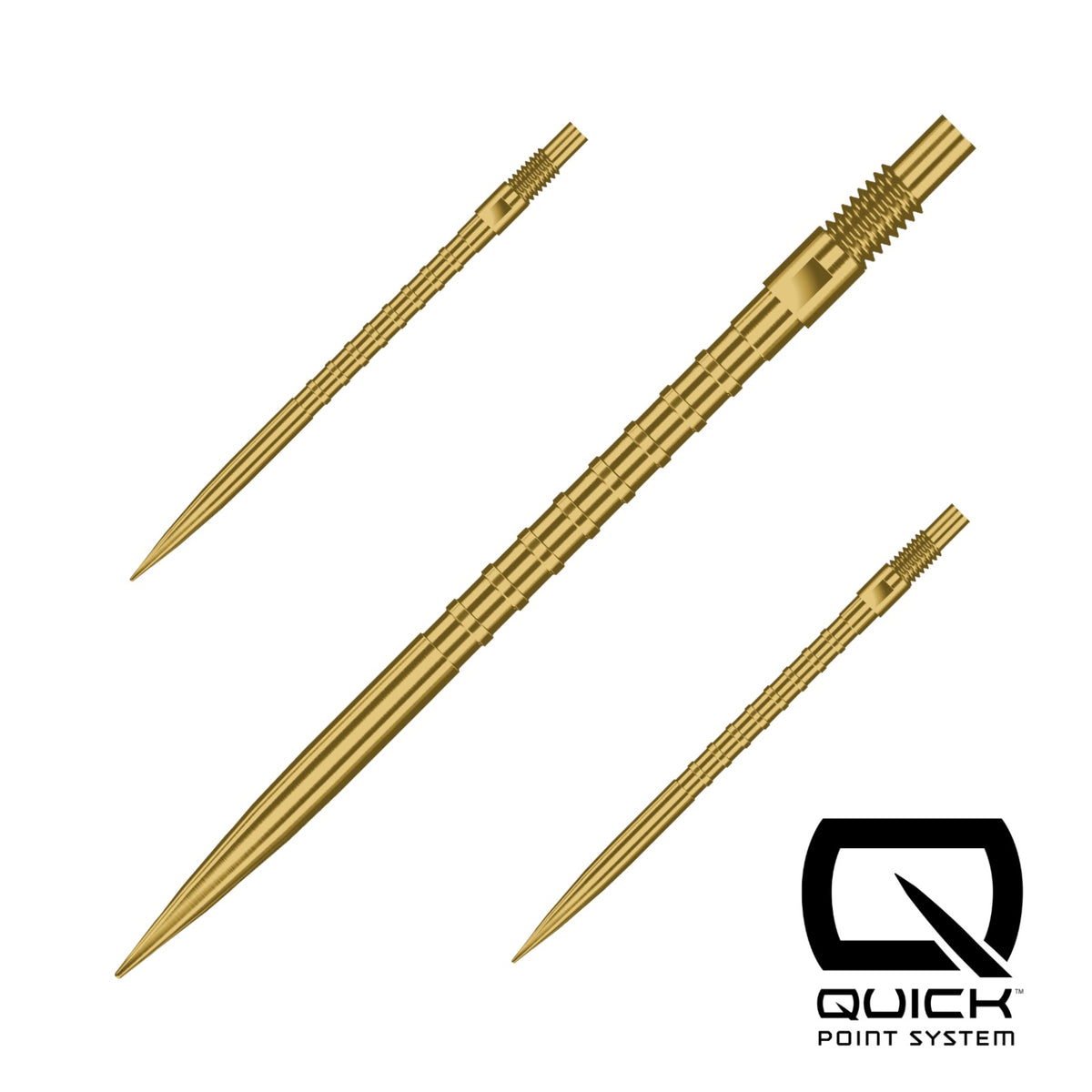Gold HM Grip Quick Points, 40mm, set of three shown on a white background