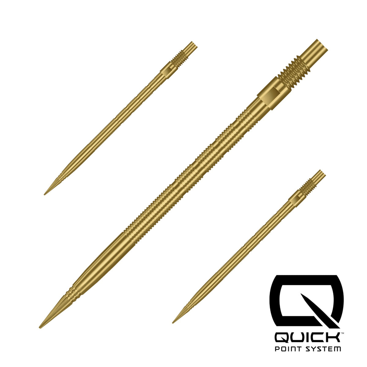 Gold Micro Ridge Quick Points, 40mm, set of three shown on a white background