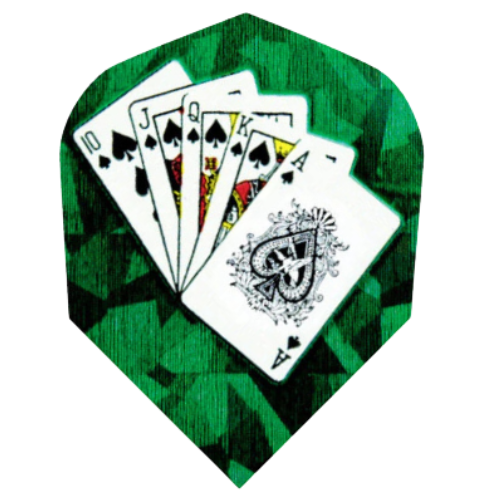 Dart flight with playing cards hologram design, full isolated view on white, suitable for customizing soft tip or steel tip darts