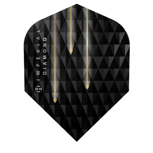 No.6 dart flight full view with black diamond texture, gold accents, and Imperial Diamond text, isolated on white background