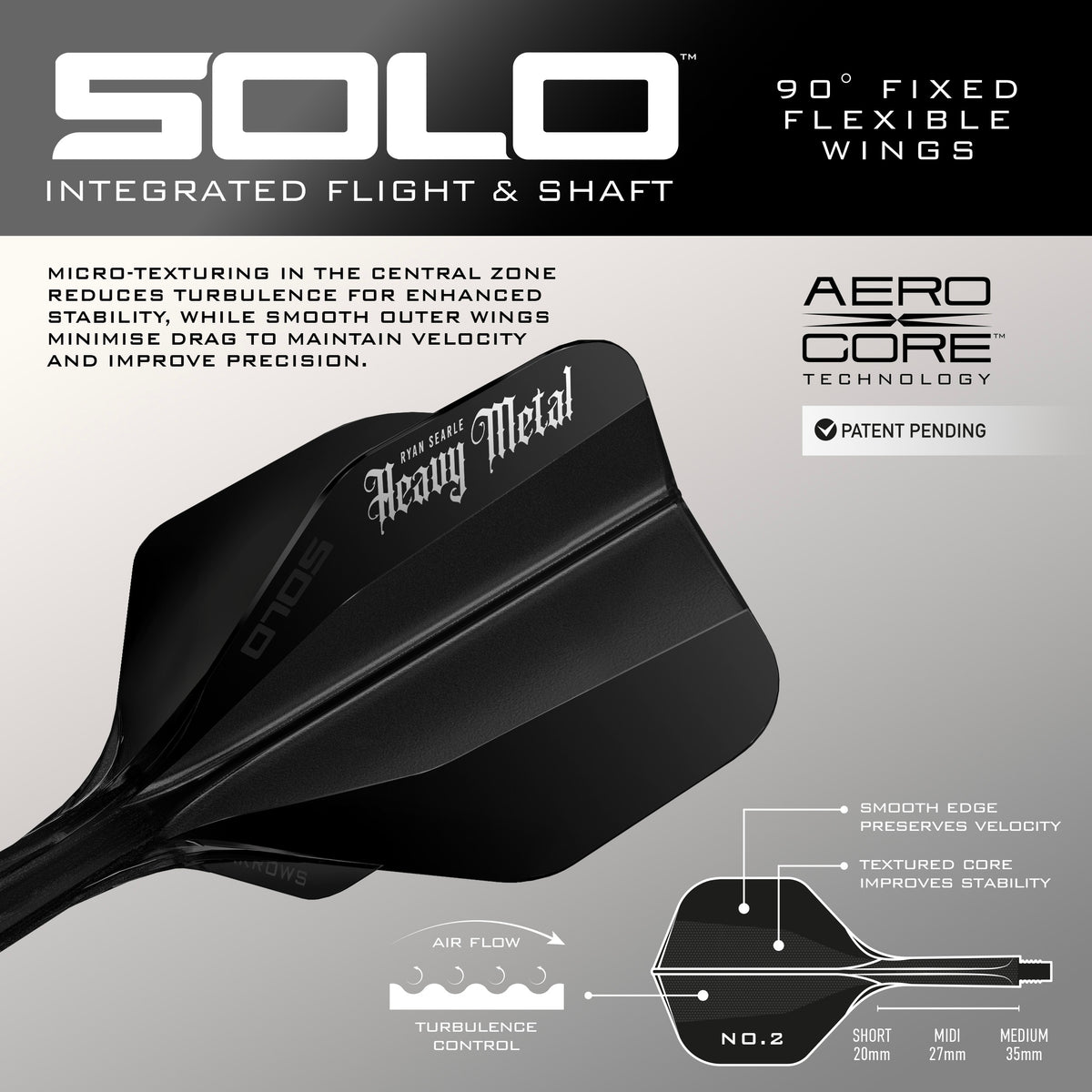 Heavy Metal Solo No.2 integrated flight and shaft with Aero Core technology and 90 degree fixed wings