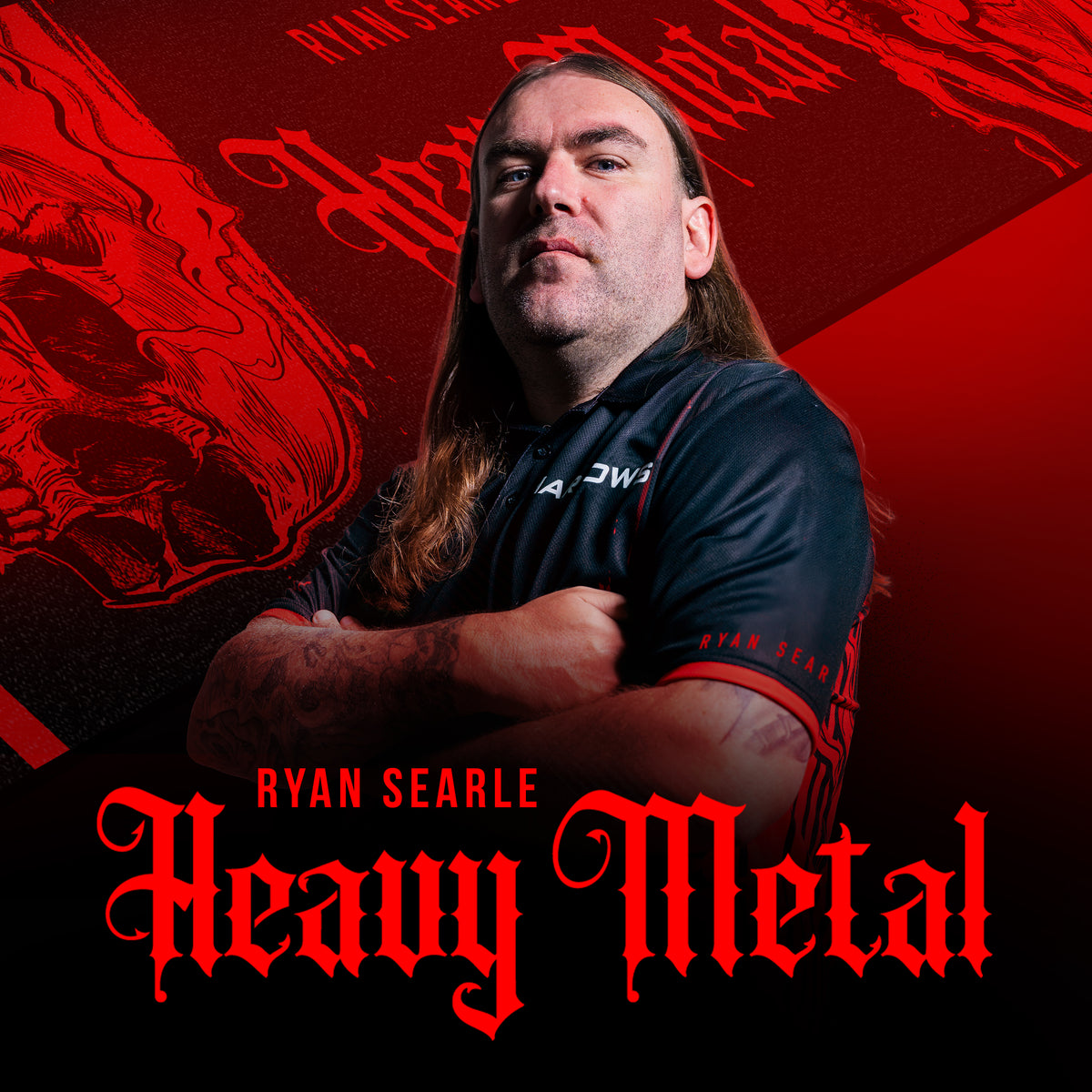 Ryan Searle Heavy Metal dart mat shown with Ryan Searle