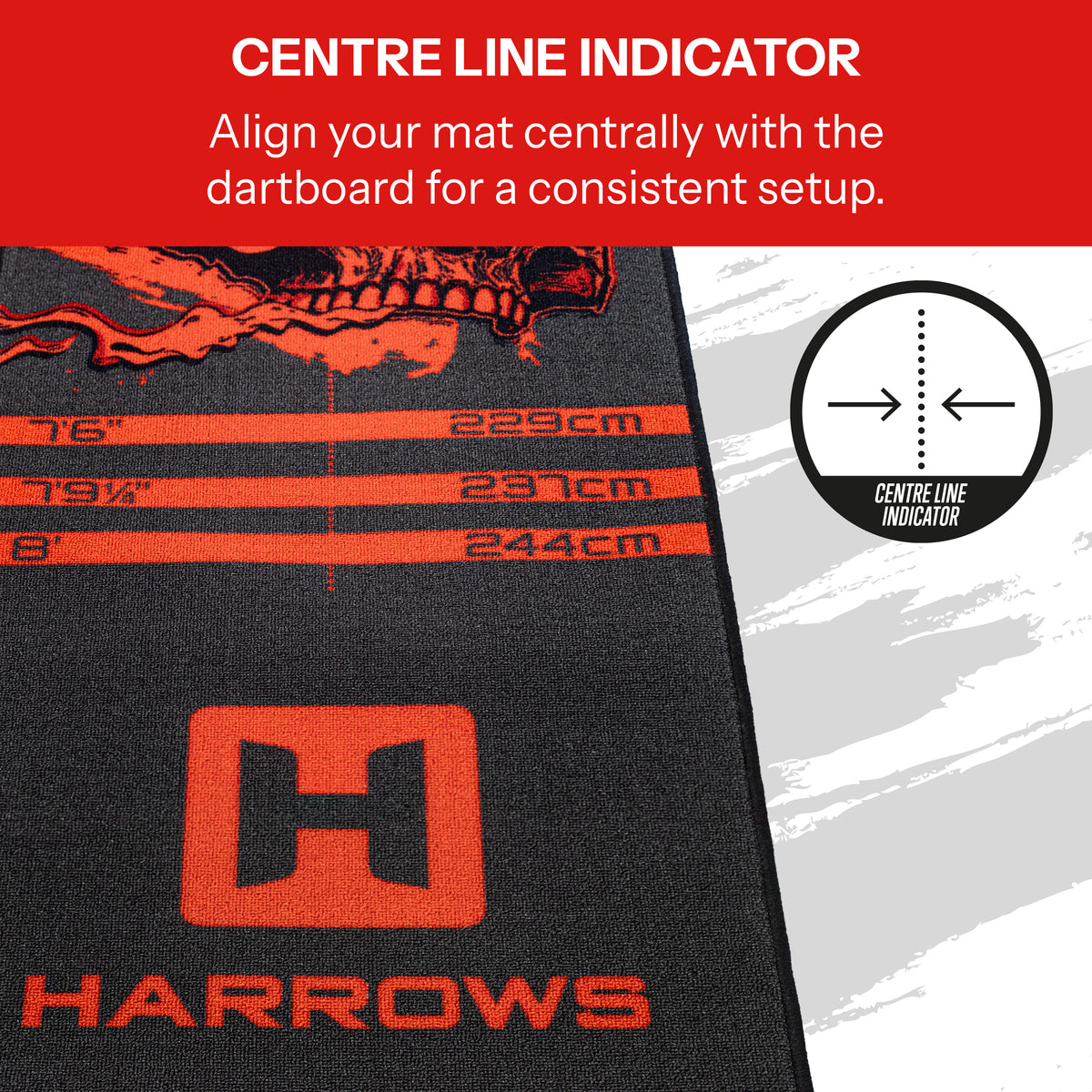Heavy Metal dart mat centre line indicator for lining up with the board