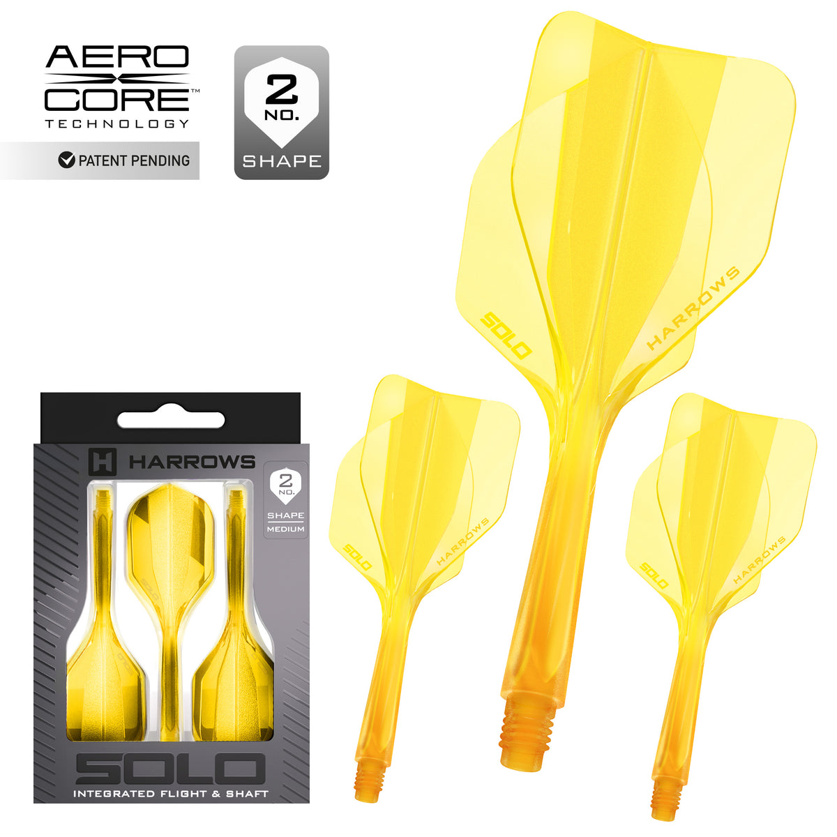 Yellow Harrows Solo No.2 integrated flights, set of three with Aero Core packaging