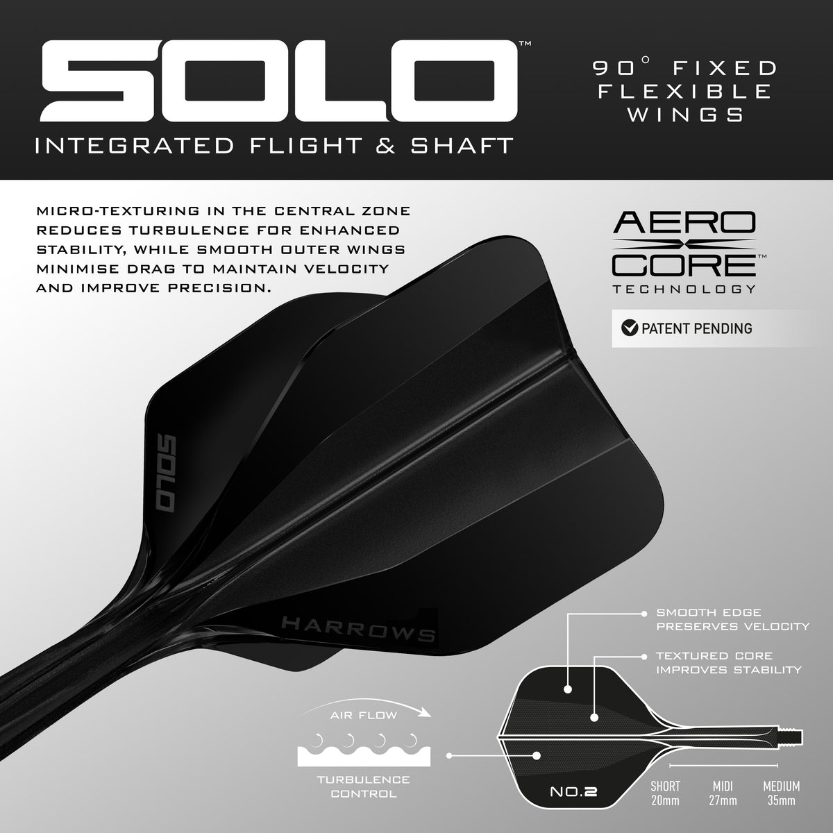 Harrows Solo integrated flight and shaft with Aero Core technology and 90 degree fixed flexible wings