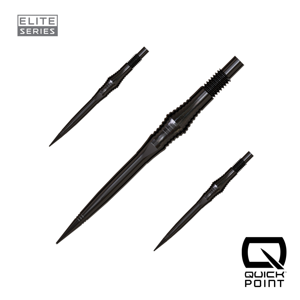 Harrows Spire Elite Series Quick Points in black, 30mm, set of three