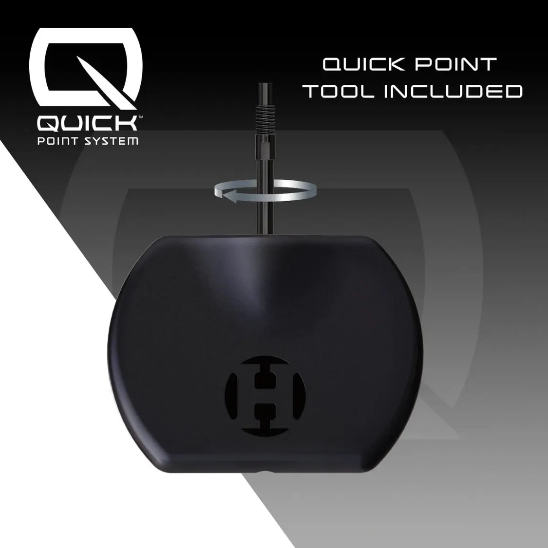 Quick Point dart tool full view on gradient background, showing point-changing mechanism for tungsten darts