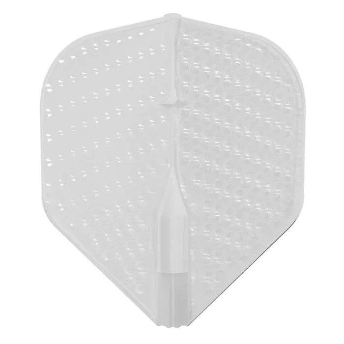 Front view of a single L1 EZ dimple dart flight, clear texture details, isolated on white background for dart setup
