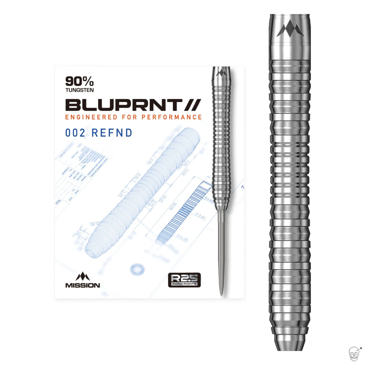 Mission BLUPRNT REFND 90% tungsten darts - packaging and barrel