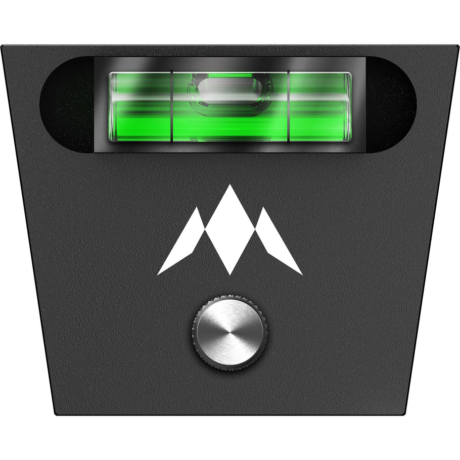 Aluminium dartboard spirit level tool with green bubble vial and fixing pin, full front view on white background