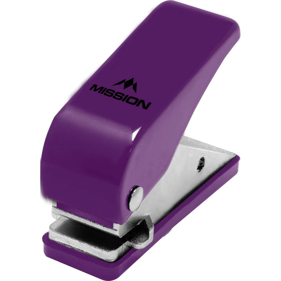 Purple Mission Flight Punch tool angled on white background showing punch slot for dart flight customization