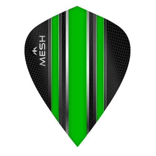 Kite dart flight with green center stripe, black mesh pattern, isolated on white background, 100 micron thickness