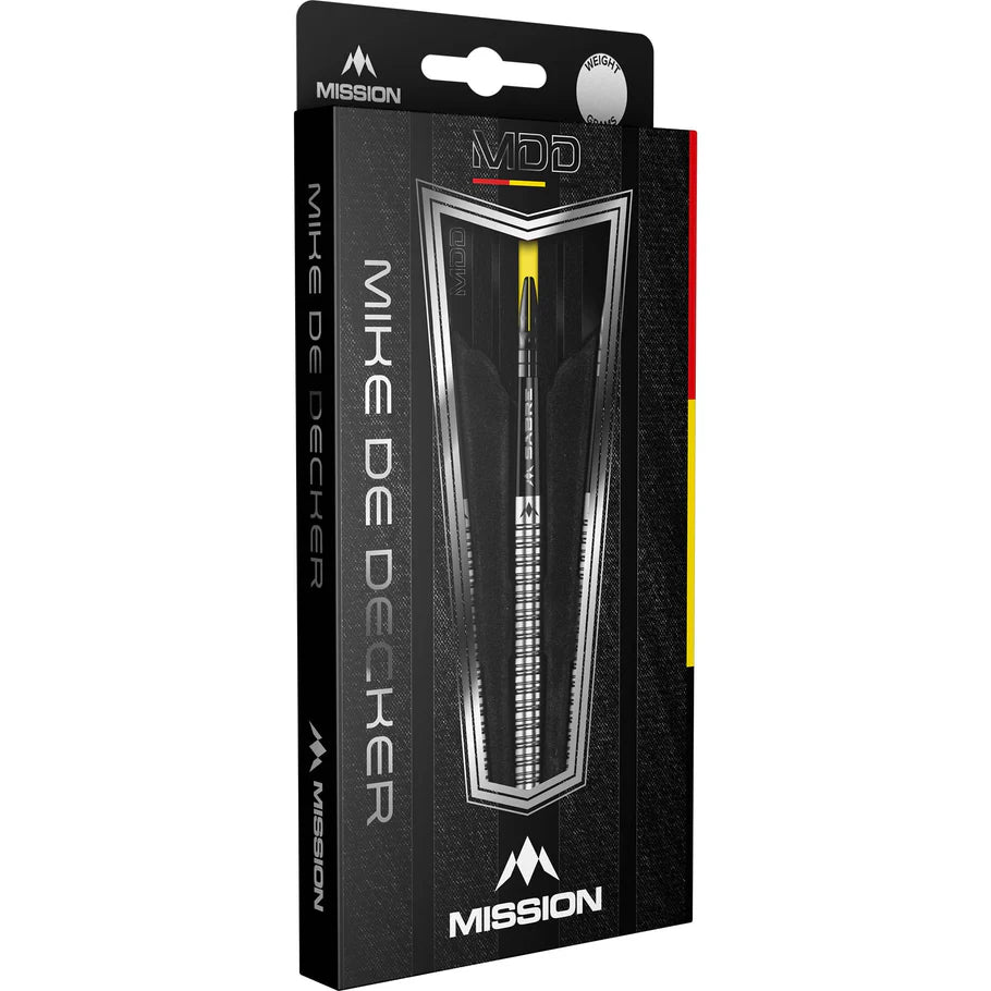 Angled retail packaging of 95% tungsten darts showing three silver barrels with knurled grip through clear display window