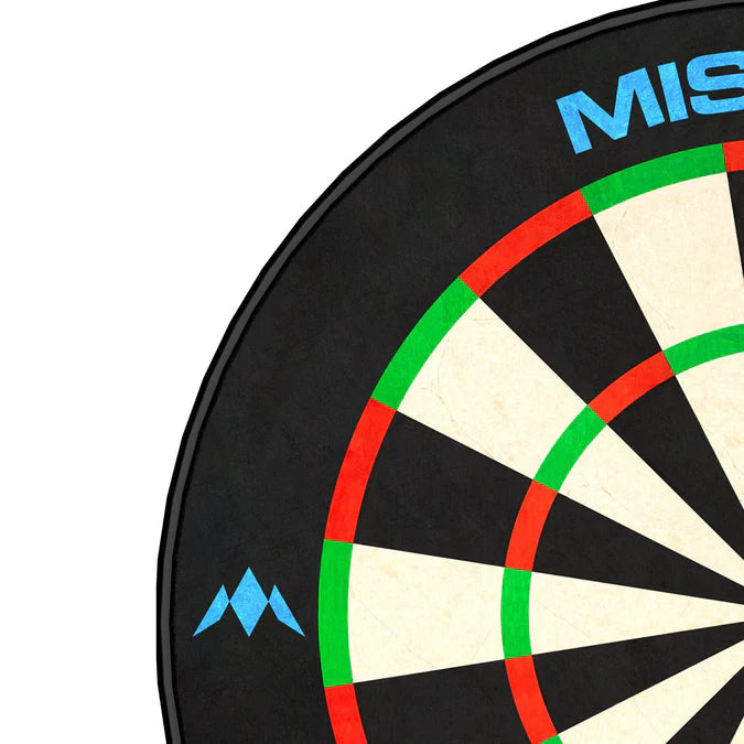 Close-up angled view of dartboard with colored scoring segments and dartboard surround, ideal for precise dart throwing practice