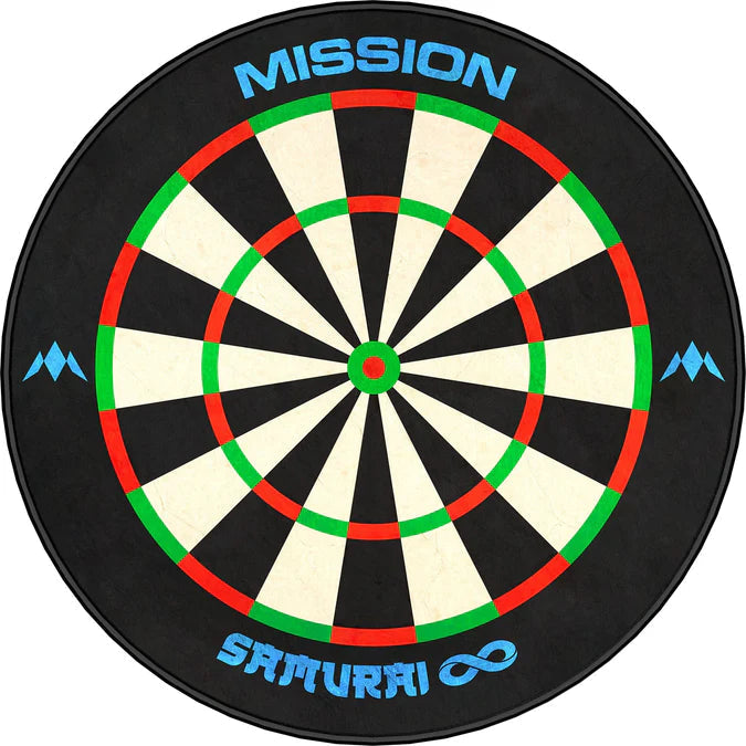 Top-down view of round dartboard base station with clear scoring zones, vibrant segments, and infinity design, ideal for darts setup