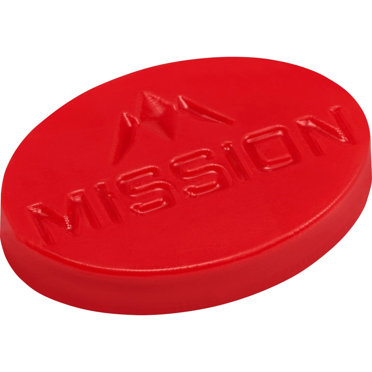 Close-up of red grip wax for darts, angled to show embossed texture, isolated on white for enhanced finger grip