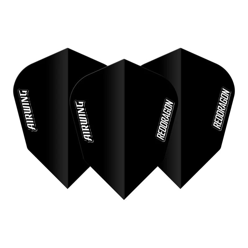 Three black Airwing moulded V-standard dart flights in full view, isolated on white background, highlighting durable dart accessory design