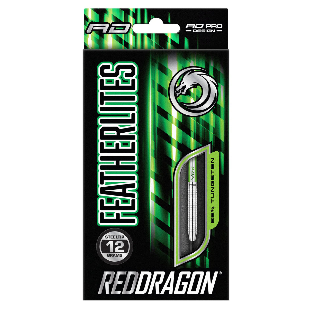 Featherlite 2 85% tungsten darts 12g in retail box packaging with steel tip visible through window