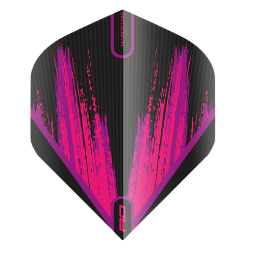 No.2 dart flight in pink and black with hardcore graphic, full view isolated for dart accessories