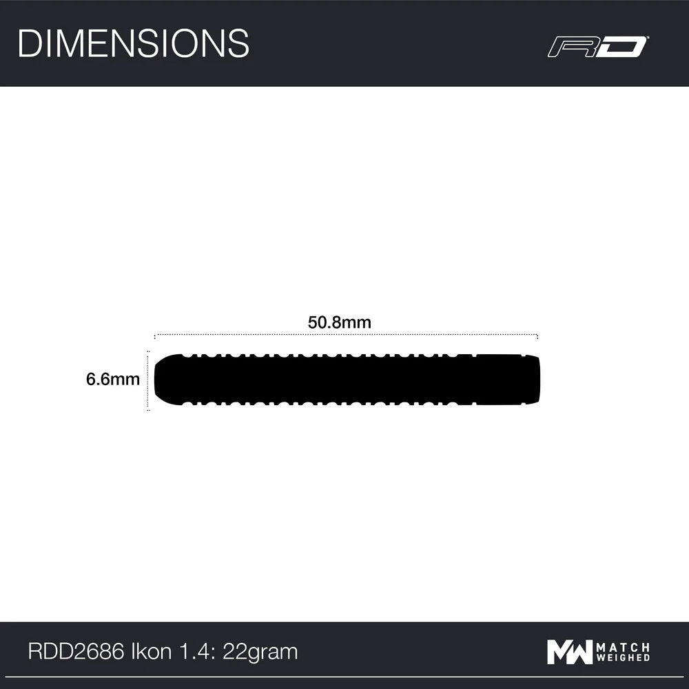 Dart barrel silhouette side view with 50.8mm length and 6.6mm diameter for Ikon 1.4 85% tungsten darts