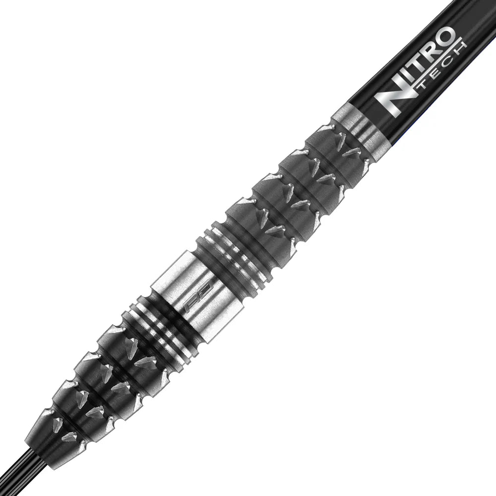 Close-up of Paradym Torpedo 90% tungsten dart barrel showing detailed dual-coating and high-grip texture