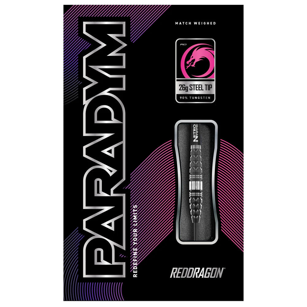 Torpedo 90% tungsten dart in retail packaging with visible grip detail, steel tip, and labeled 26g match weight for steel tip darts