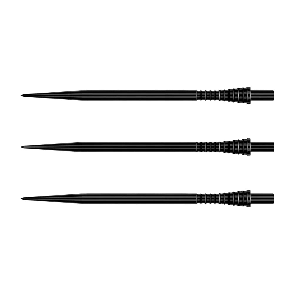 Three black raptor gripped dart points displayed side by side on white background showing CNC machined grip texture