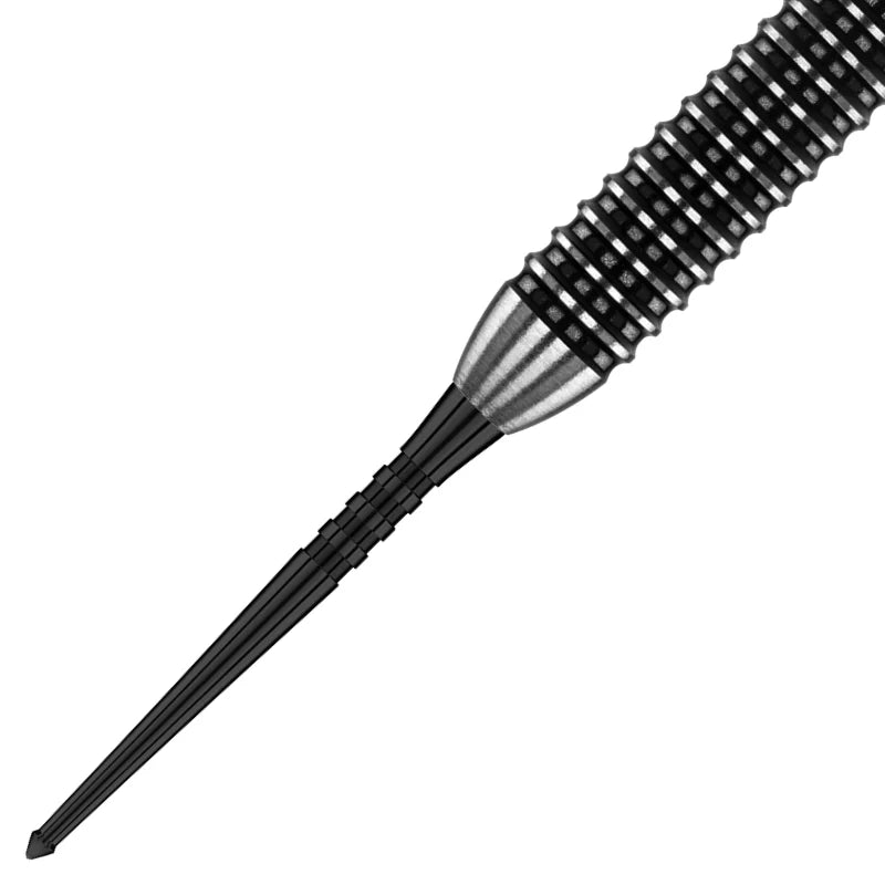 Angled close-up of Raptor GT dart point with ergonomic grip zone and spearhead profiling on white background