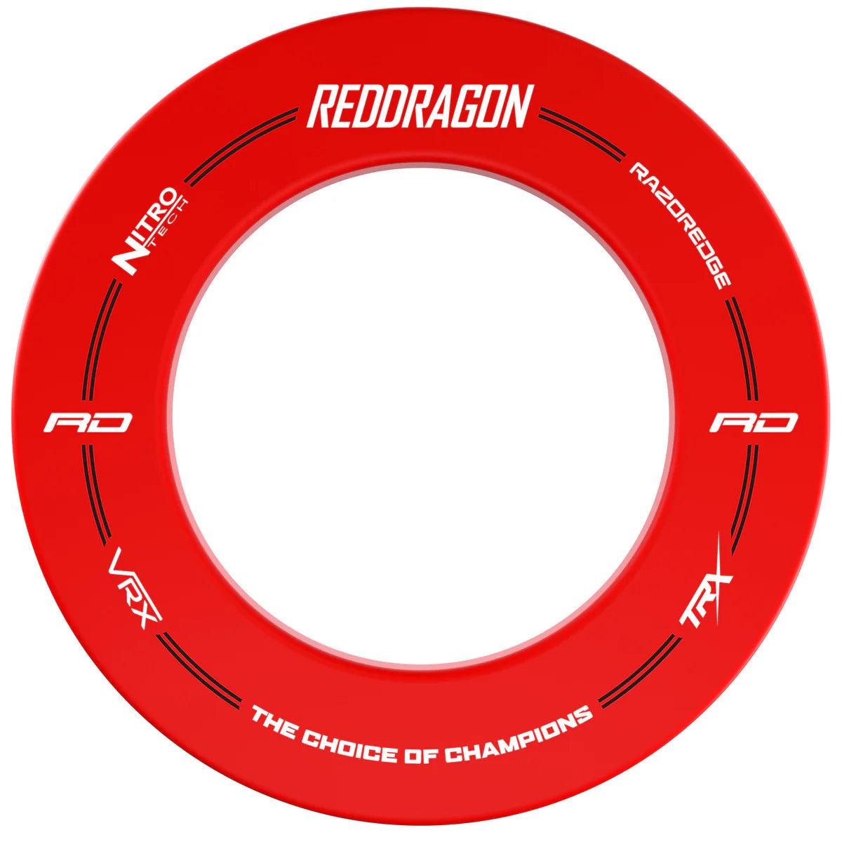 Top-down view of red dartboard surround ring, isolated on white background showing protective dartboard accessory details